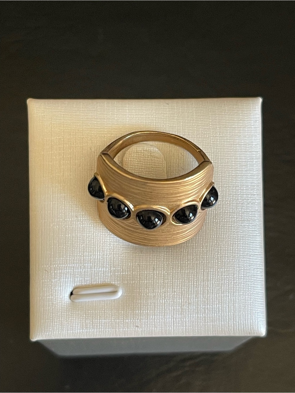 Gold-Tone Wide Band Ring with Black Stone Accents - Picture 5 of 8